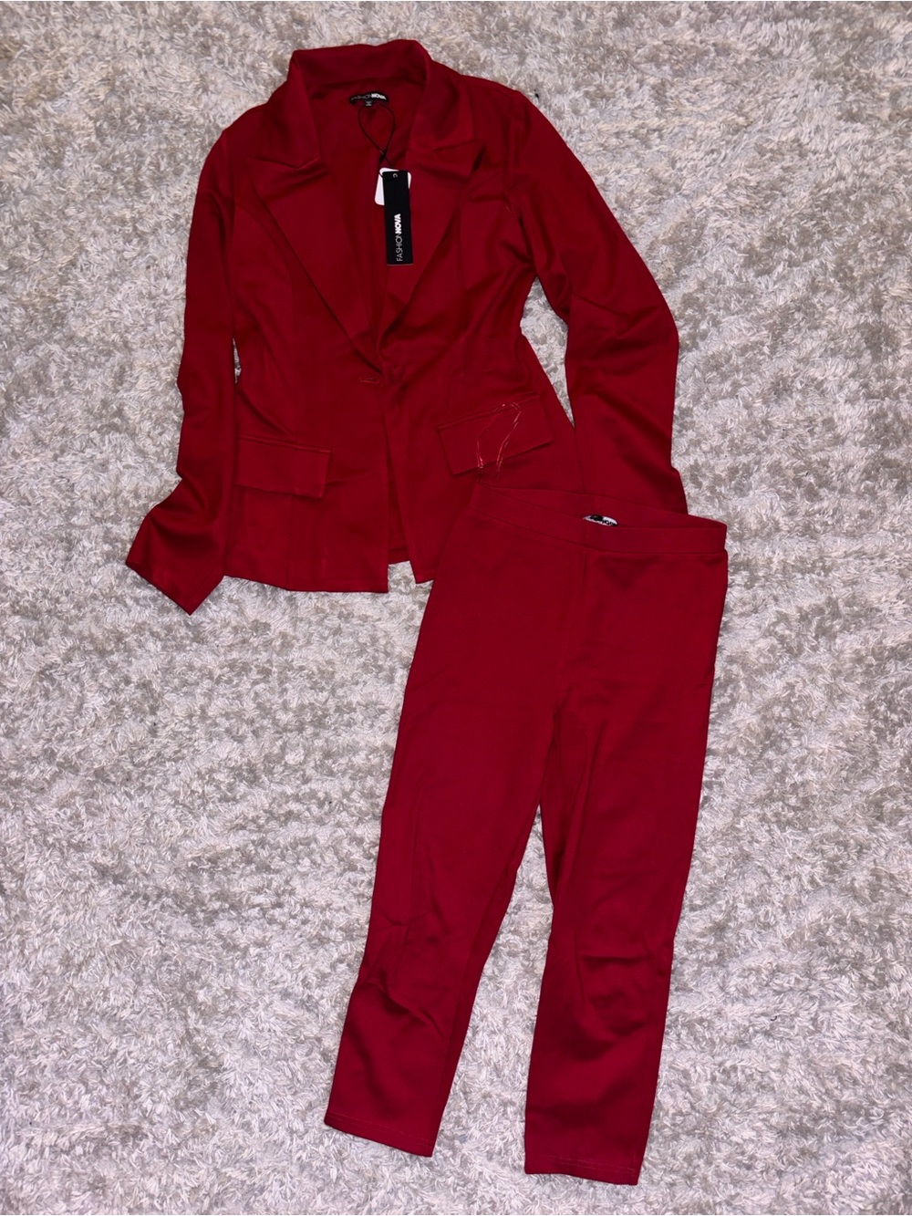 Fashion Nova Red Ponte Blazer & Slim Pants Set